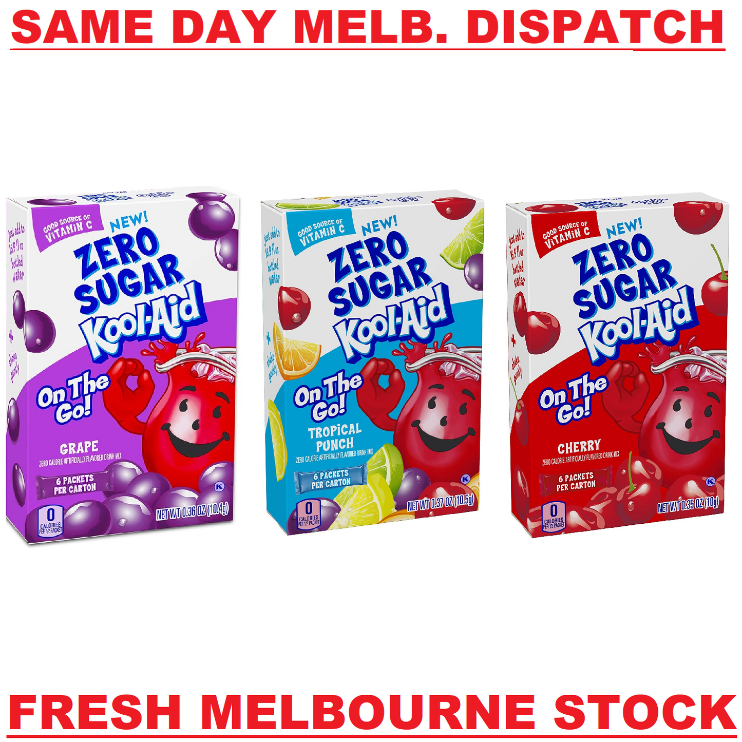 Kool Aid Drink Mix (sugar free powder) - 3 Flavour Choices - 6 Servings