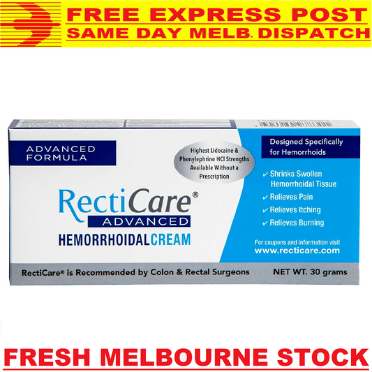 RectiCare ADVANCED Hemorrhoidal Cream Rapid Pain Relief 30g - FREE EXPRESS POST
