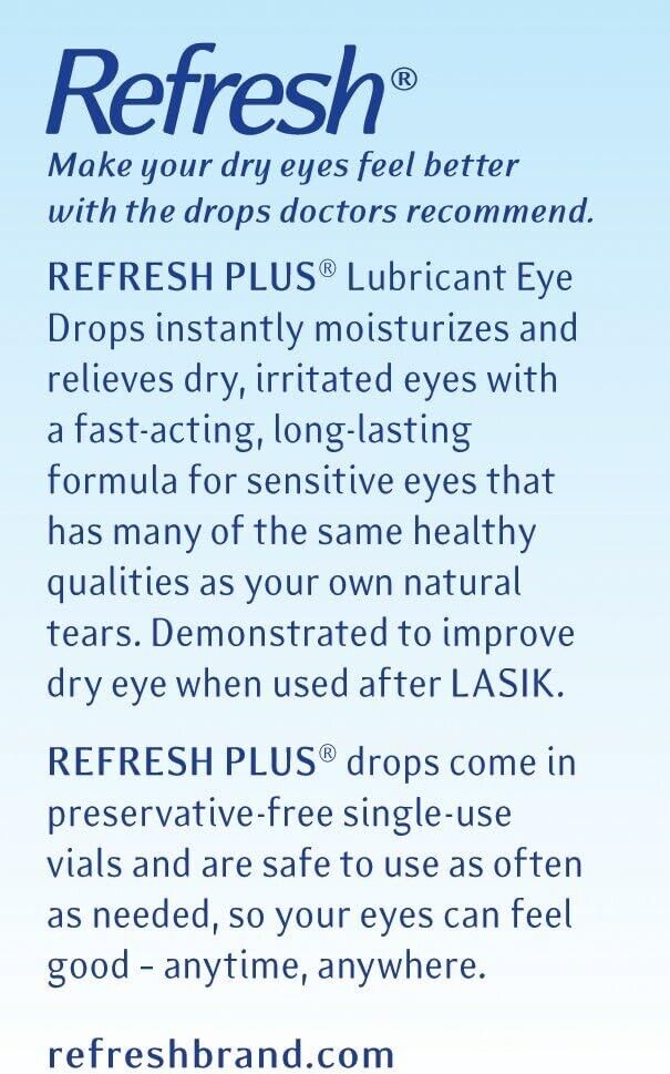 Refresh Plus Lubricant Eye Drops - 30 x 0.4mL Sterile Preservative Free Vials