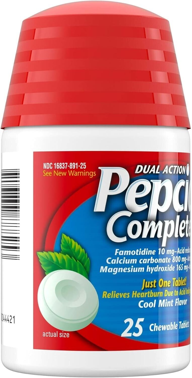 PEPCID Complete Famotidine 10mg Acid Reducer + Antacid 25 Chewable Tablets Mint
