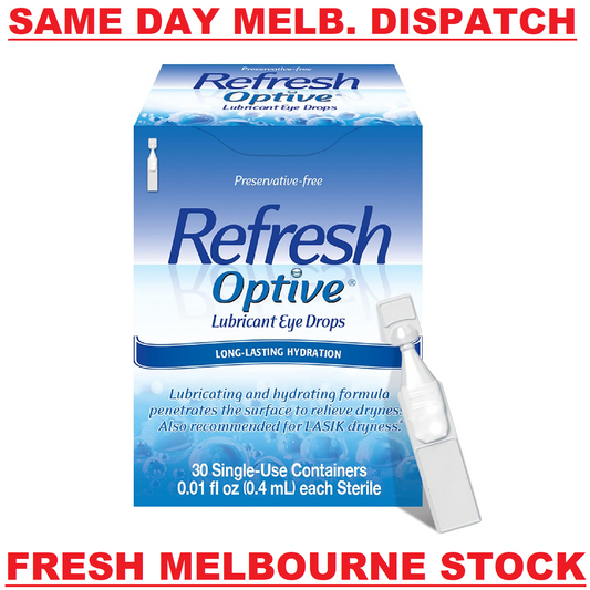 Refresh Optive Lubricant Eye Drops - 30 x 0.4mL Sterile Preservative Free Vials