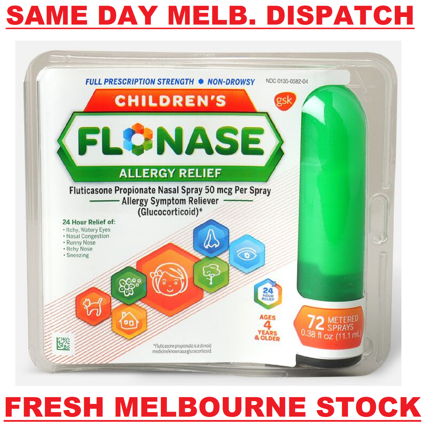 Flonase CHILDREN's Allergy Nasal Spray 24HR Relief Non-Drowsy Formula 72 Sprays