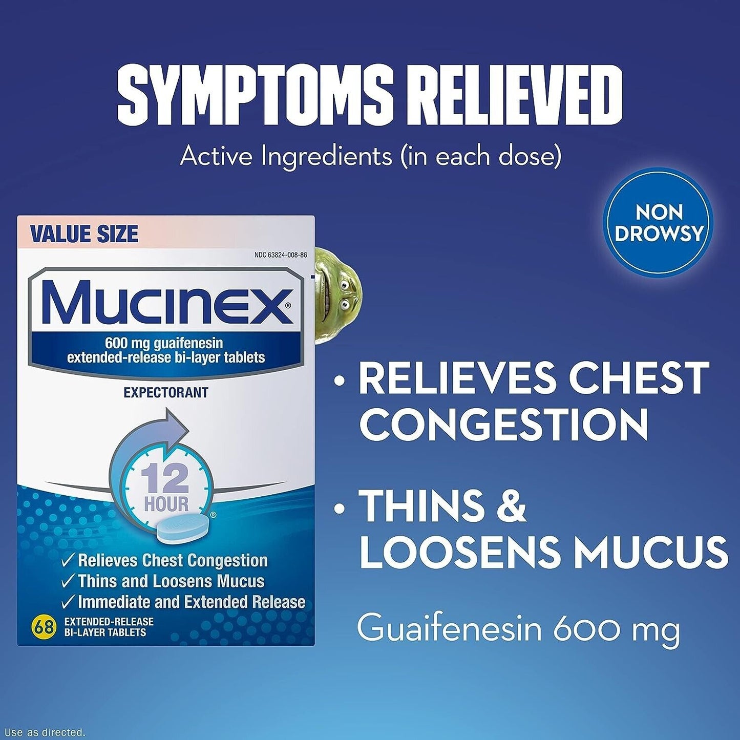 Mucinex Guaifenesin 600mg Expectorant Chest Congestion Loosens Mucus 68 Tablets