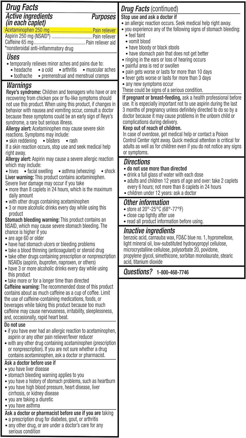 Excedrin EXTRA STRENGTH Coated Caplets 300 Caps Migraine Headache Pain Relief