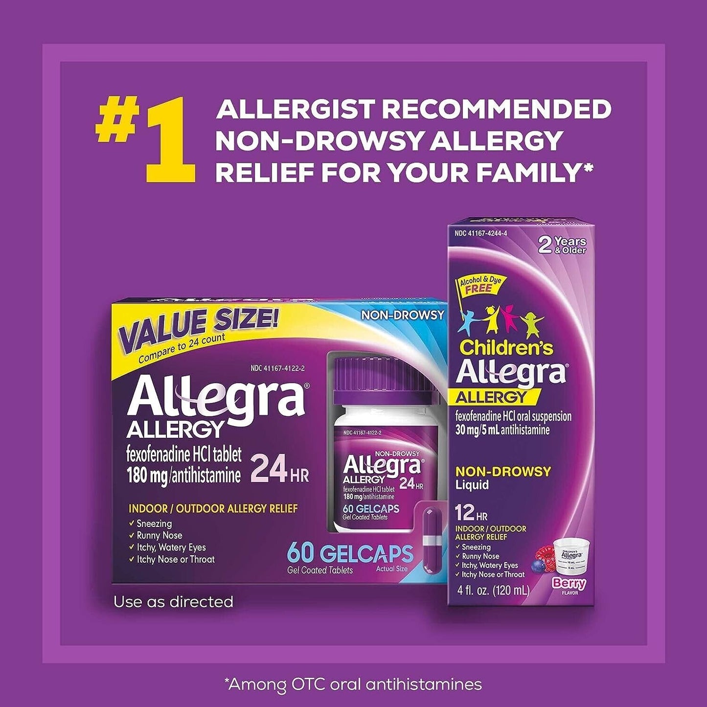 ALLEGRA ALLERGY FEXOFENADINE 180MG (SAME AS TELFAST 180MG) 60 GELCAPS EXP. 09/24
