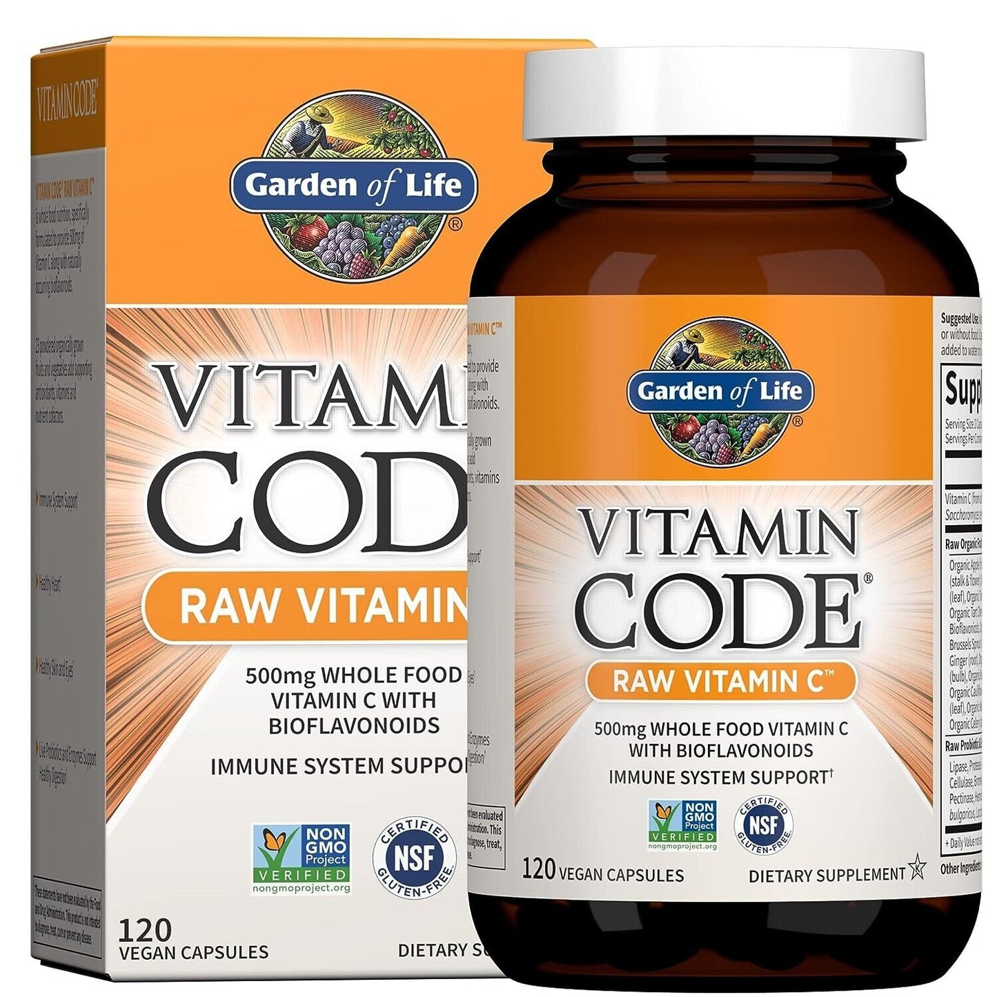 GARDEN OF LIFE Code RAW Vitamin C 500mg Immune Support + Heart Health - 120 Caps