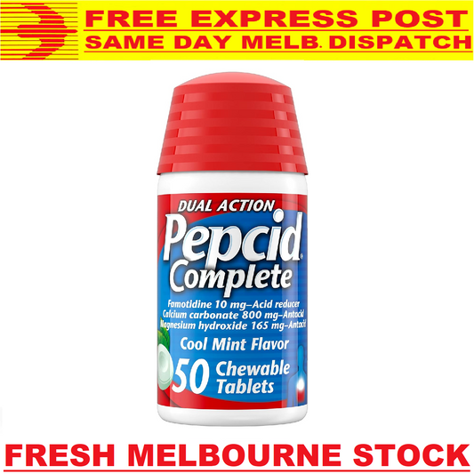 PEPCID Complete Famotidine 10mg Acid Reducer + Antacid 50 Chewable Tablets Mint