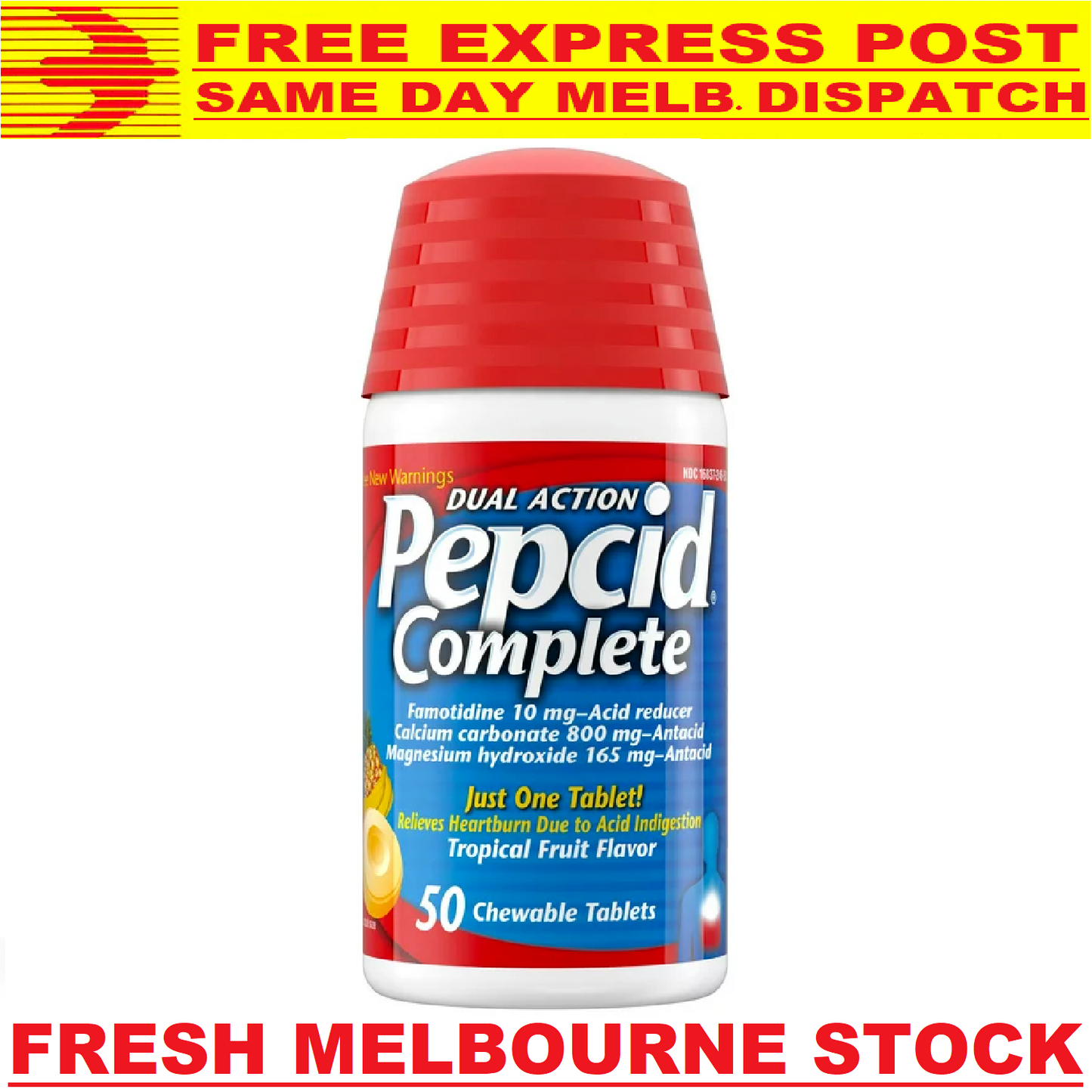 PEPCID Complete Famotidine 10mg Acid Reducer + Antacid 50 Chew Tablets Tropical