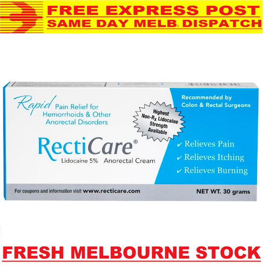 RectiCare Hemorrhoidal Cream Rapid Anorectal Pain Relief 30g - FREE EXPRESS POST