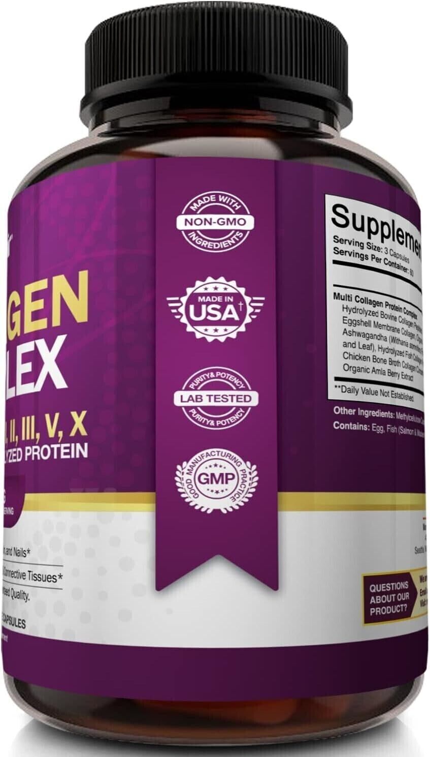 NUTRIFLAIR COLLAGEN COMPLEX 2250mg Type I, II, III, V, X Hair Skin Nails 180 Cap