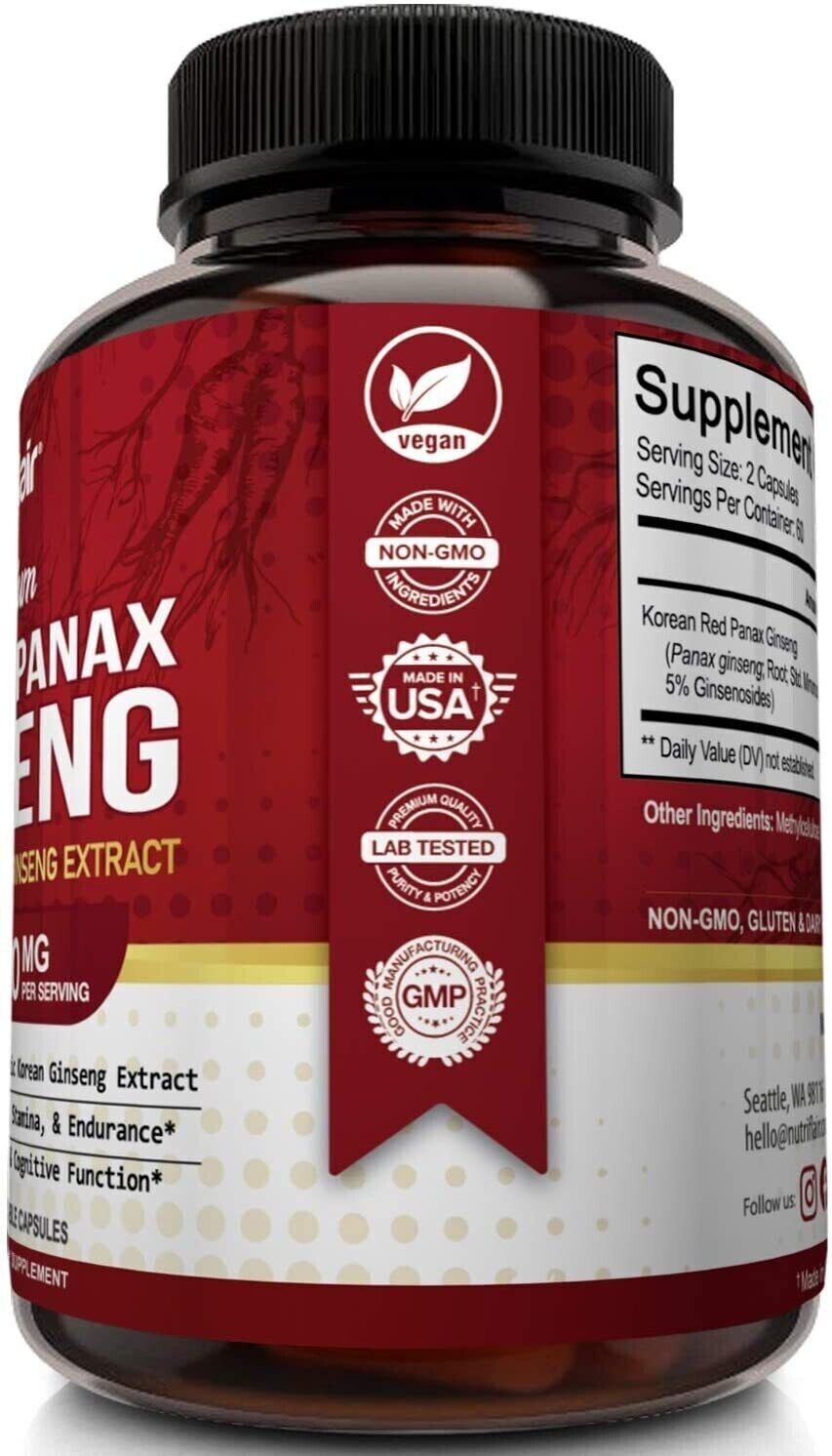 NutriFlair Korean Red Panax Ginseng 1600mg 120 Capsules - FREE EXPRESS POST!