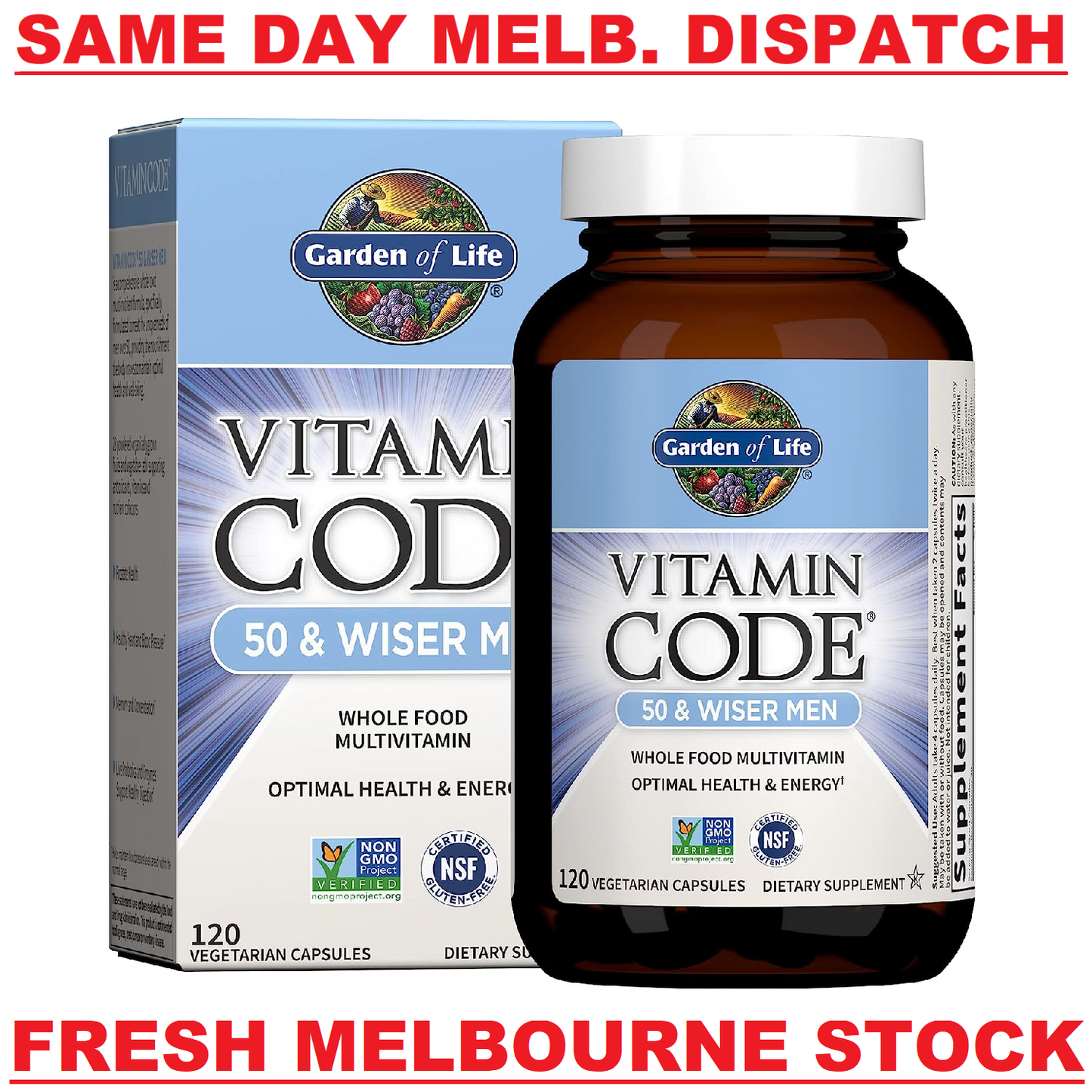 GARDEN OF LIFE Vitamin Code 50 & Wiser MEN Multivitamin + Probiotics - 120 Caps