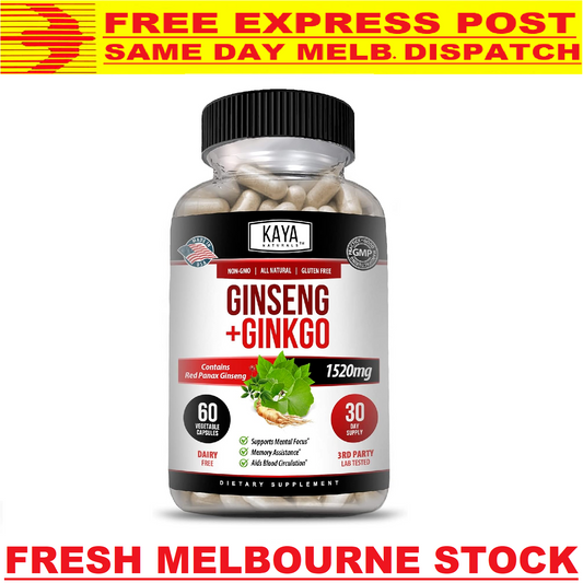 GINKGO BILOBA + KOREAN RED PANAX GINSENG 1520mg Energy Performance Focus 60 Caps