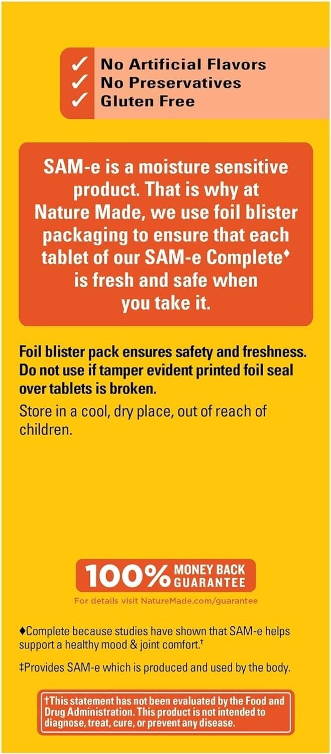 Nature Made SAM-e Complete 200mg Healthy Mood & Joint Support SAMe - 24 Tablets