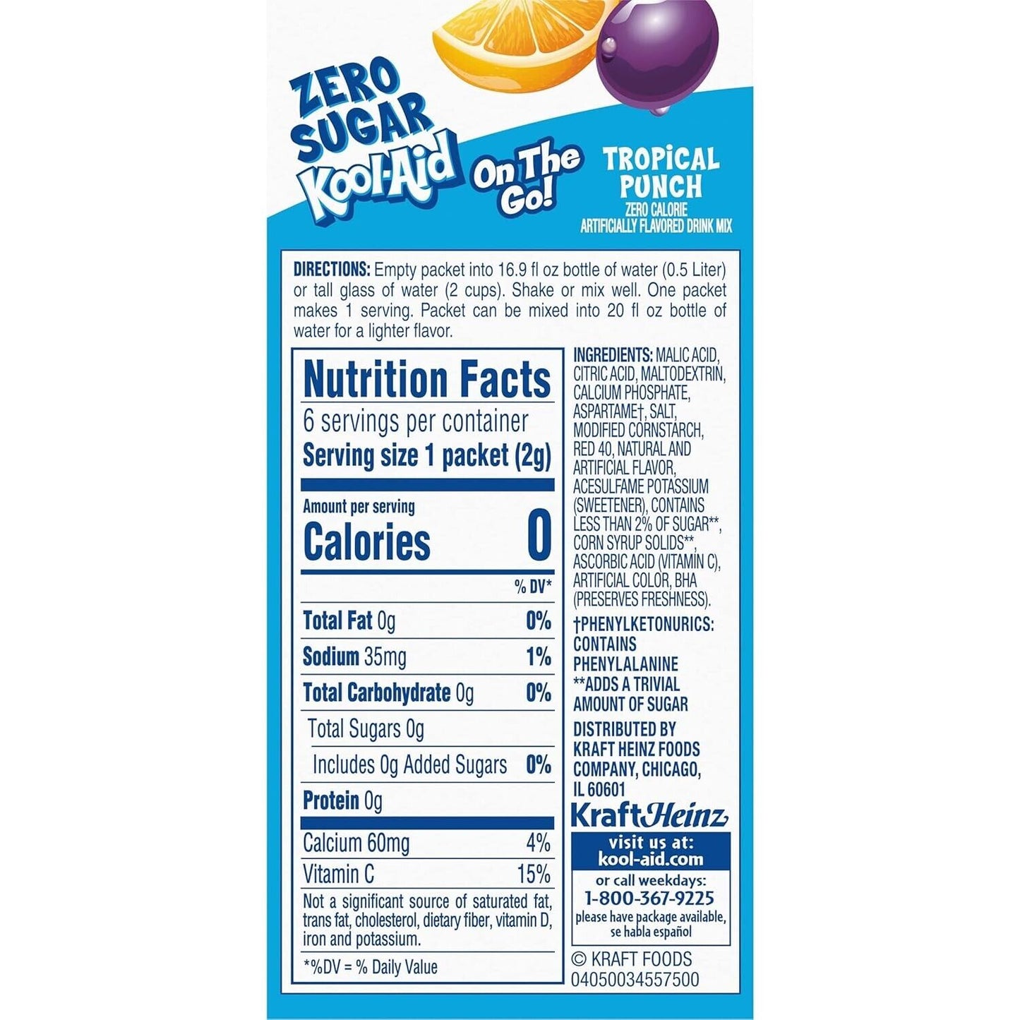 Kool Aid Drink Mix (sugar free powder) - 3 Flavour Choices - 6 Servings