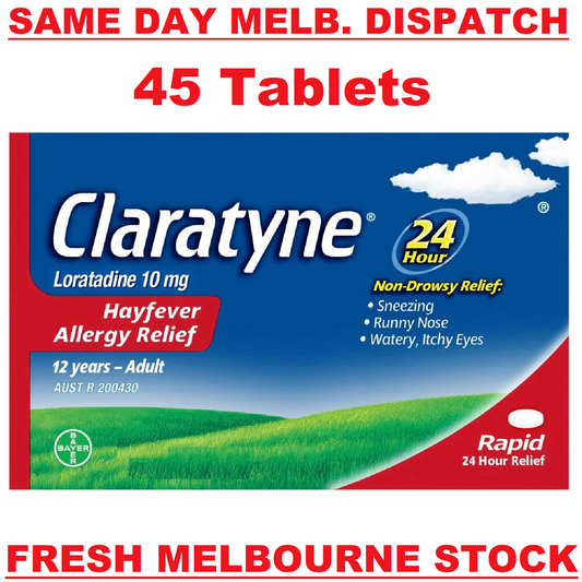 CLARATYNE CLARITIN LORATADINE 10MG 24HR ALLERGY RELIEF 45 TABLETS EXP. 09/2025