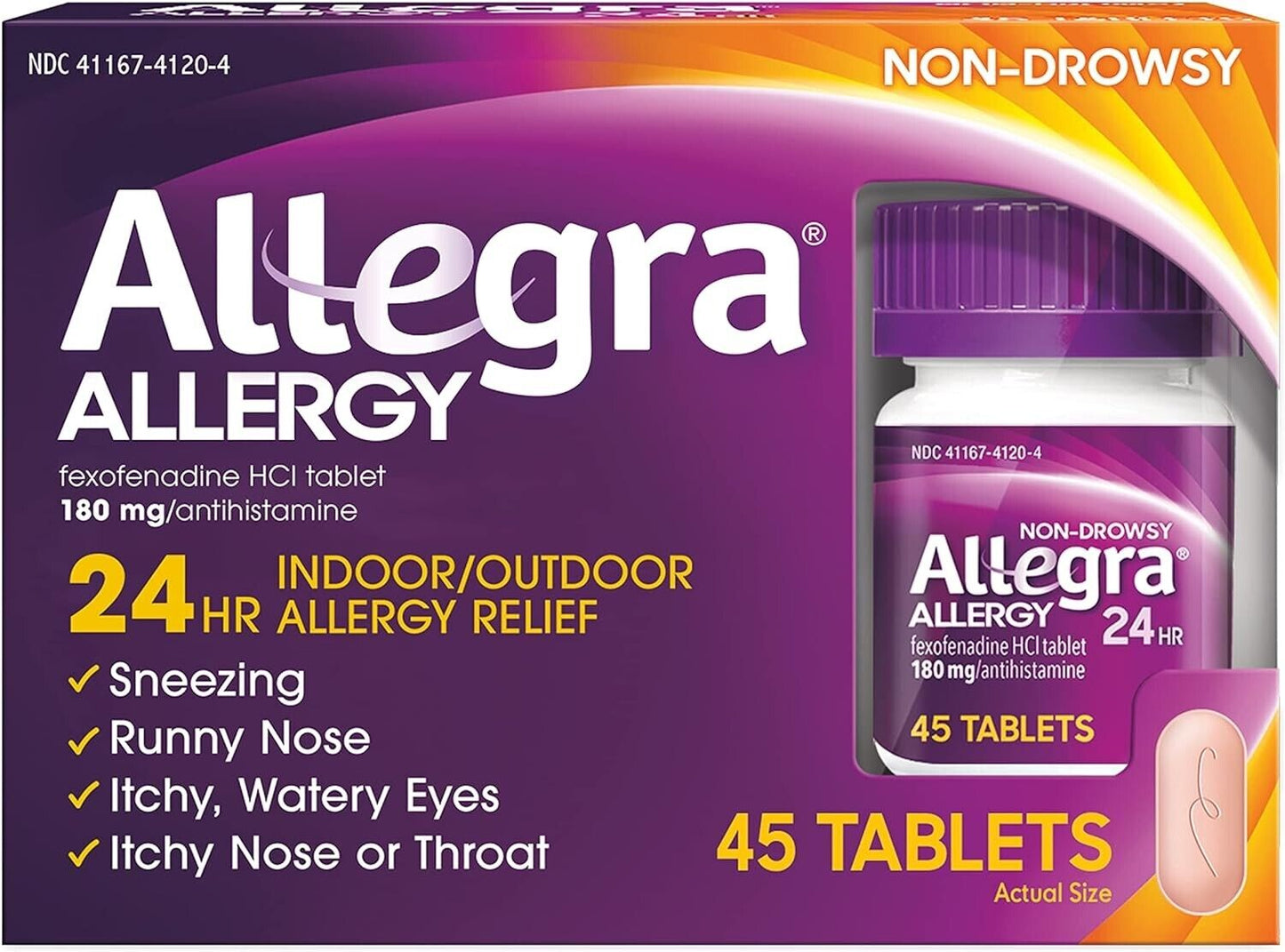 ALLEGRA ALLERGY FEXOFENADINE 180MG (SAME AS TELFAST 180MG) 45 TABLETS EXP. 01/25