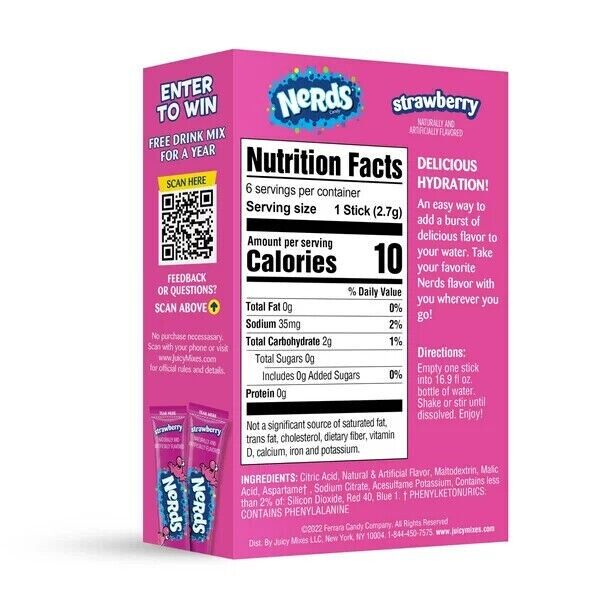 Nerds Drink Mix (sugar free powder) - 3 Flavour Choices - 6 Servings