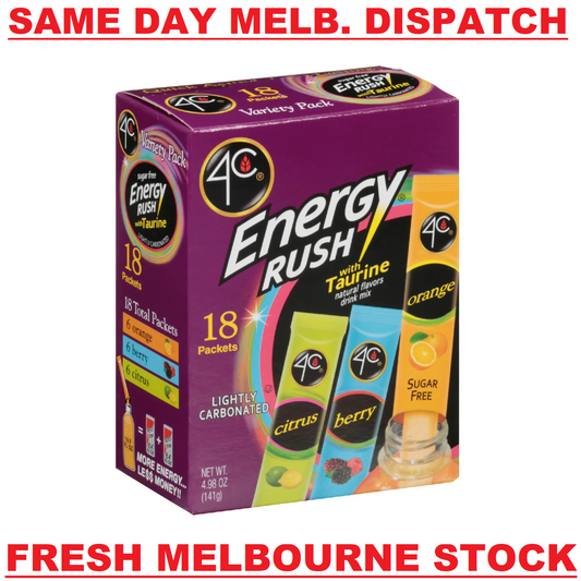 4C Energy Rush Carbonated Drink Powder- Sugar Free- 18 Servings- 170mg Caffeine