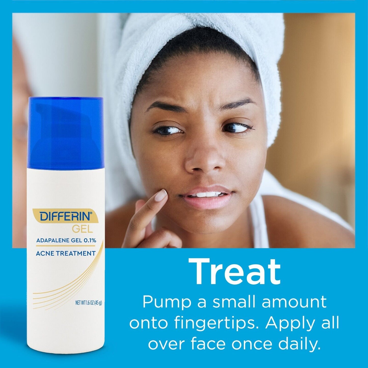 Differin 0.1% Adapalene Gel Maximum Strength Acne Treatment 45g | Pump Bottle