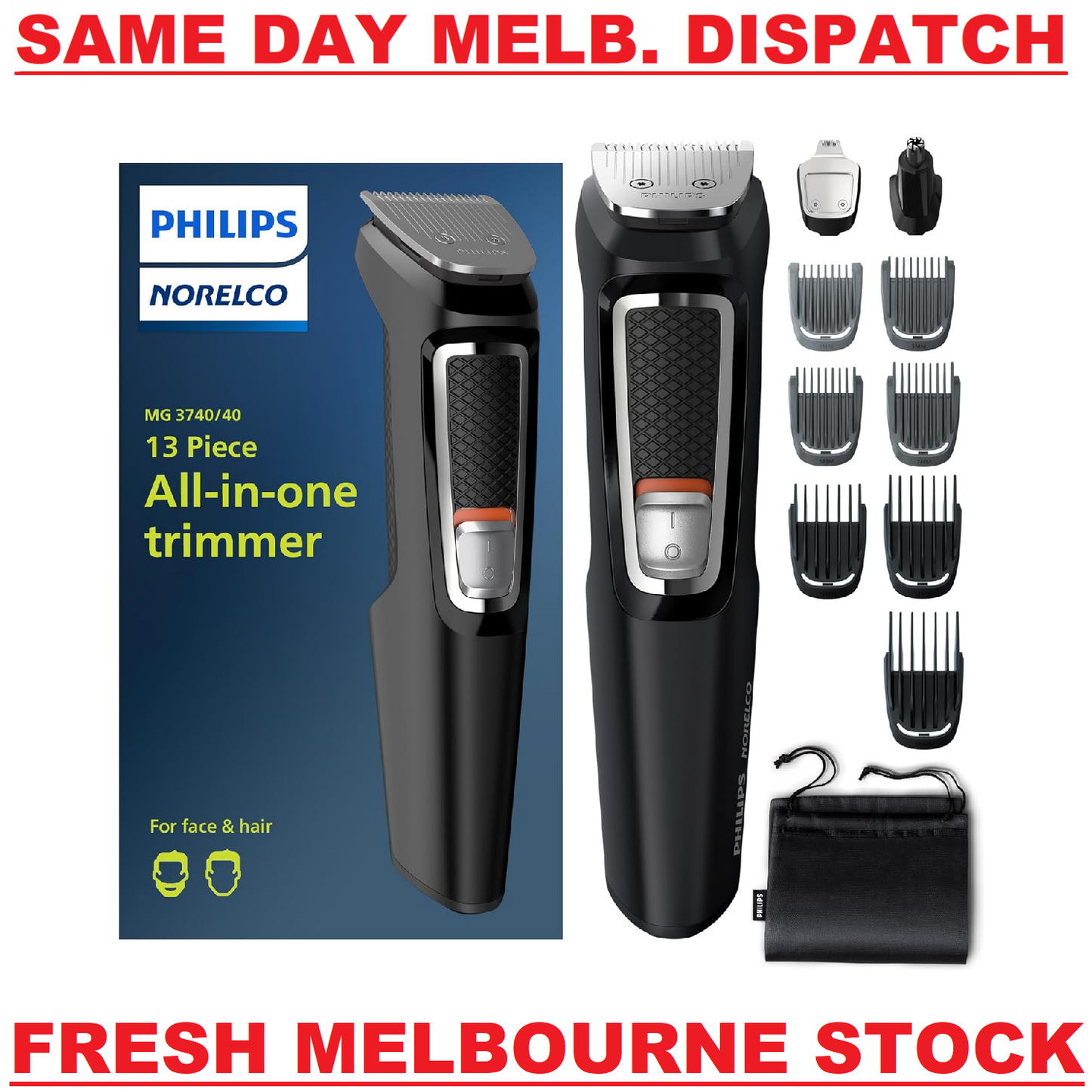 Philips Norelco Multigroom 3000 13-Piece Men's All-in-One Trimmer MG3740/40 NEW