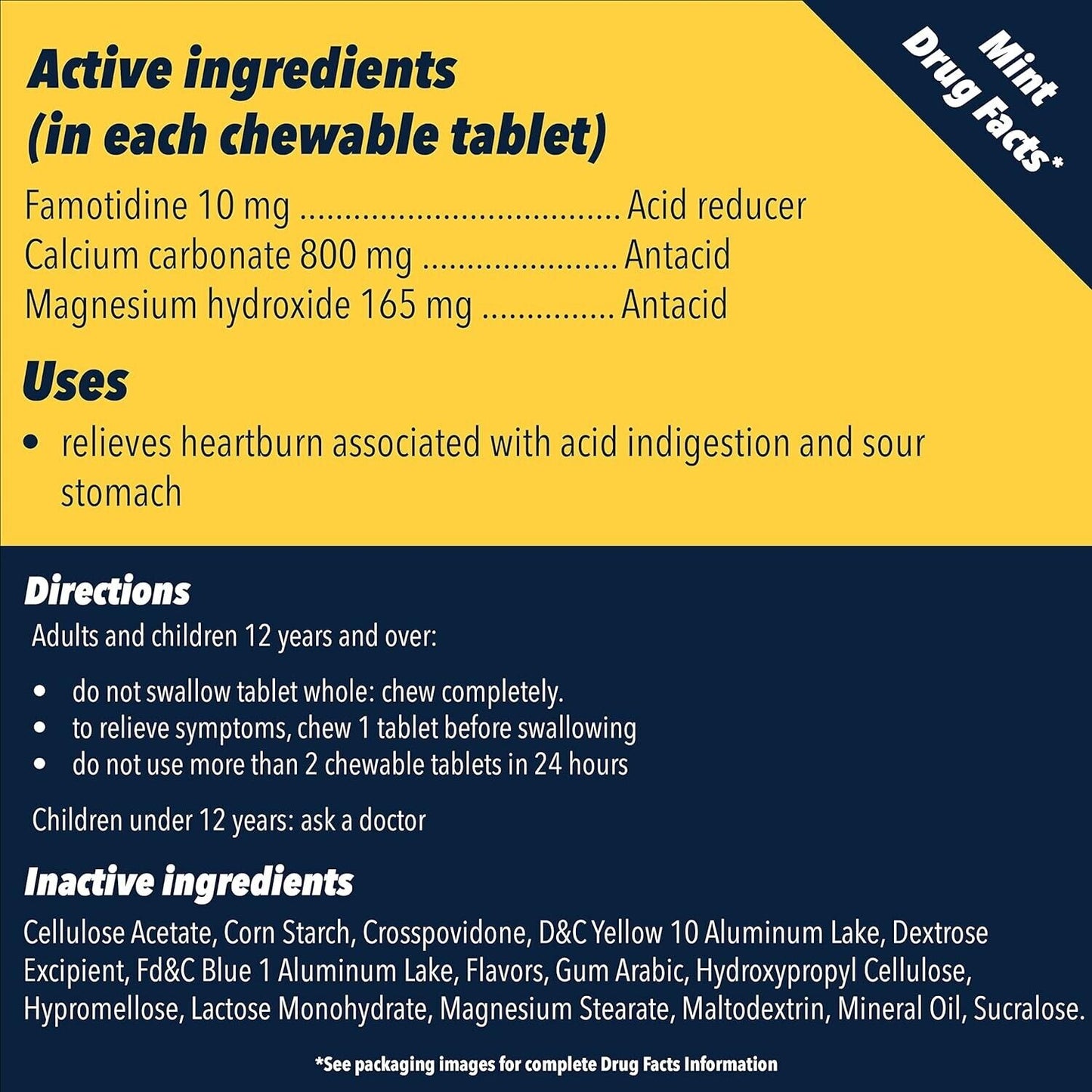 PEPCID Complete Famotidine 10mg Acid Reducer + Antacid 50 Chewable Tablets Mint