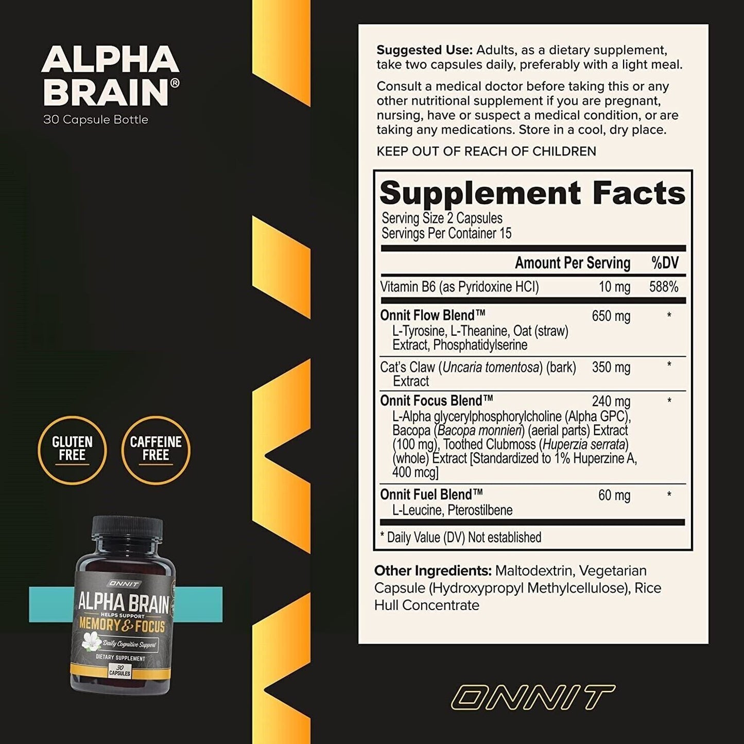 ONNIT Alpha BRAIN 30 Caps Joe Rogan JRE Alpha GPC Huperzine - FREE EXPRESS POST!