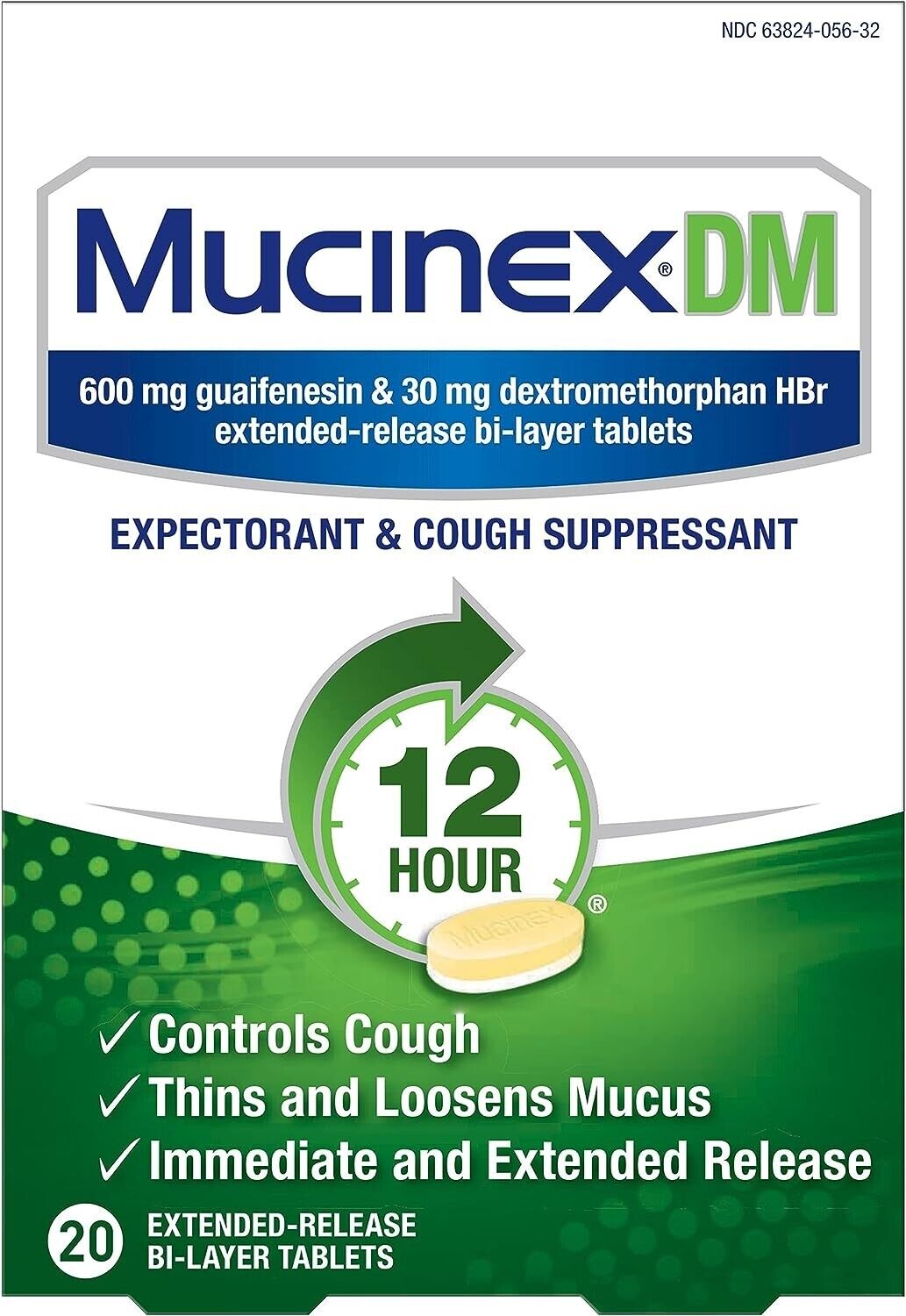 Mucinex DM Guaifenesin 600mg Expectorant & Cough Control Suppressant 20 Tablets