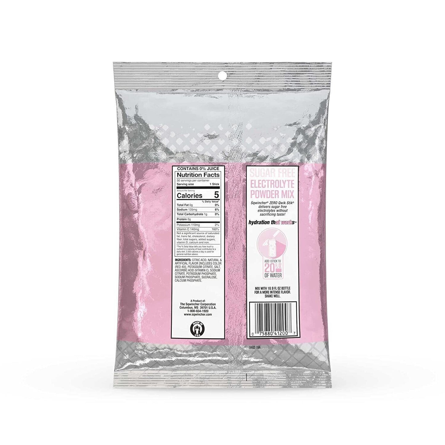 Sqwincher Zero Qwik Stik Electrolyte Drink- Sugar Free- 50 Servings -10 Flavours