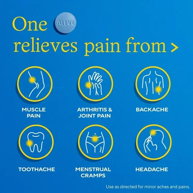 Aleve Back and Muscle Pain 200 Tablets - 12HR Headache Pain Relief Fever Reducer