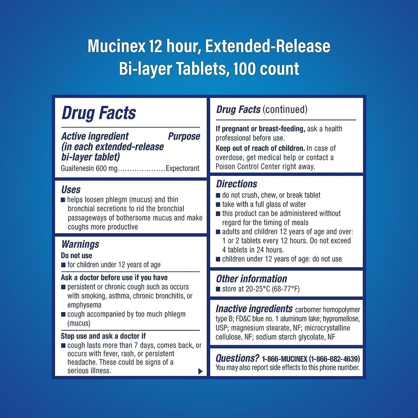 Mucinex Guaifenesin 600mg Expectorant Chest Congestion Loosens Mucus 100 Tablets