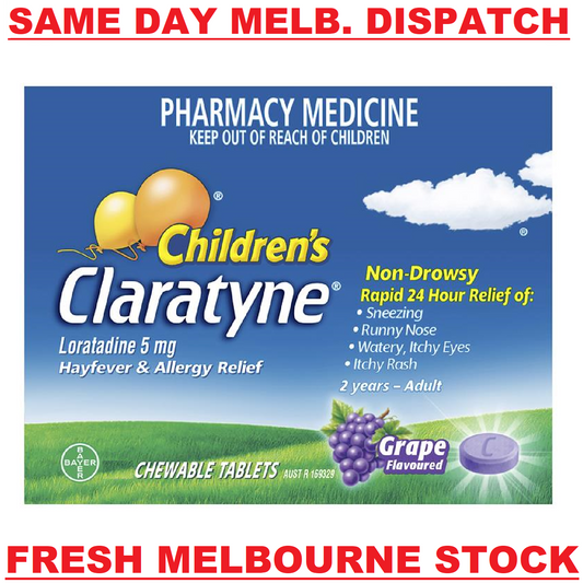 CHILDREN'S CLARATYNE CLARITIN 5MG 24HR ALLERGY RELIEF 60 CHEWABLE TABLETS GRAPE