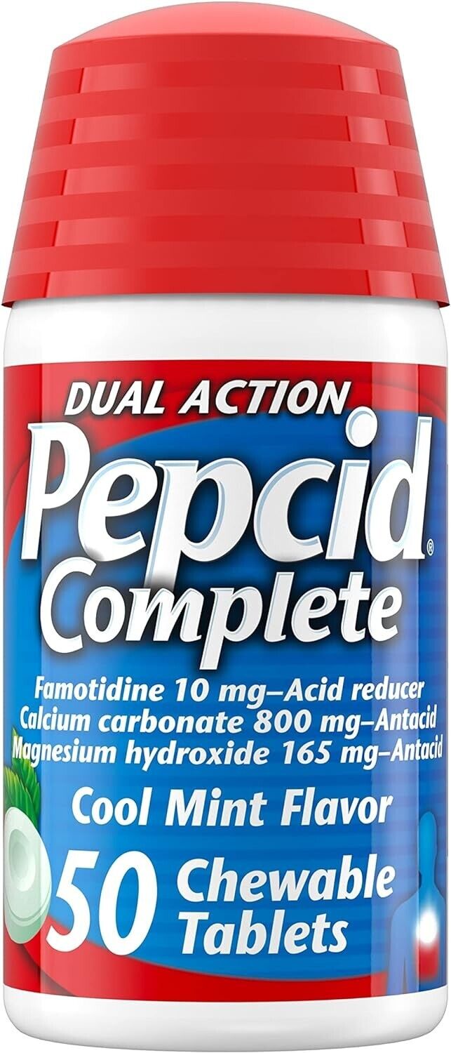 PEPCID Complete Famotidine 10mg Acid Reducer + Antacid 50 Chewable Tablets Mint