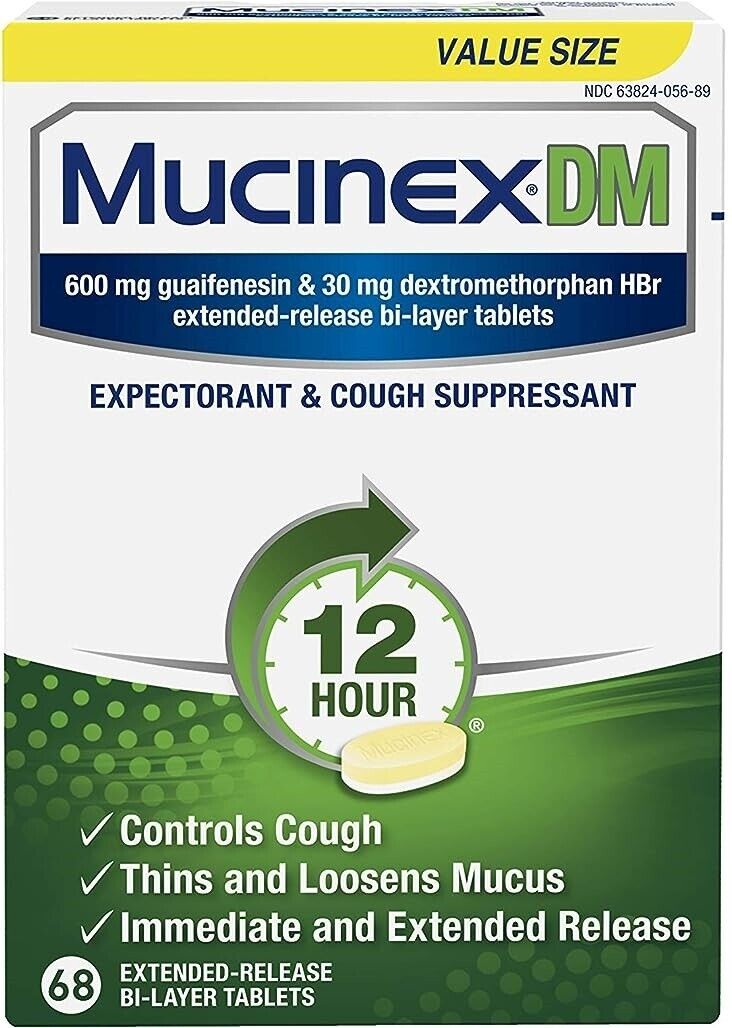 Mucinex DM Guaifenesin 600mg Expectorant & Cough Control Suppressant 68 Tablets