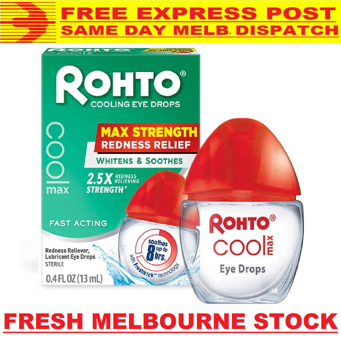 ROHTO COOLING LUBRICANT EYE DROPS MAX STRENGTH REDNESS RELIEF FREE EXPRESS POST