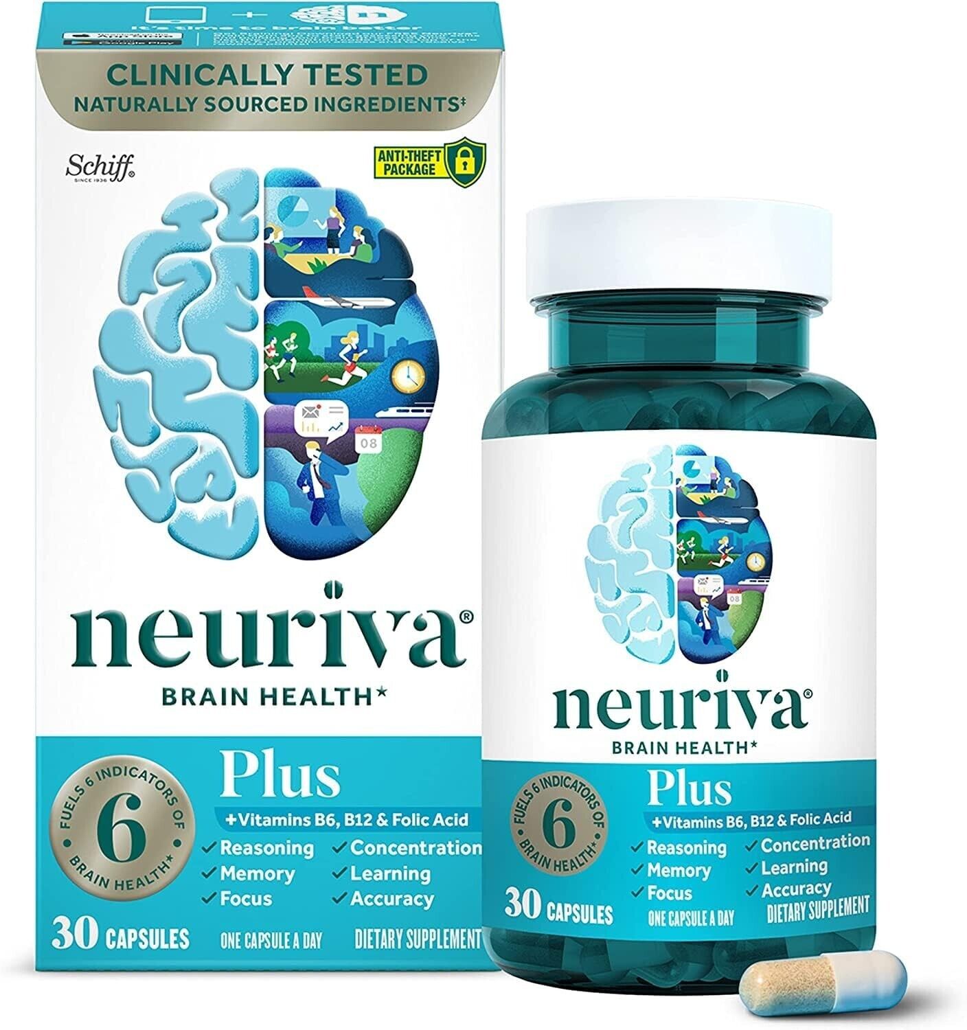 NEURIVA Brain Health Plus Cognitive Function Focus Memory Support - 30 Capsules