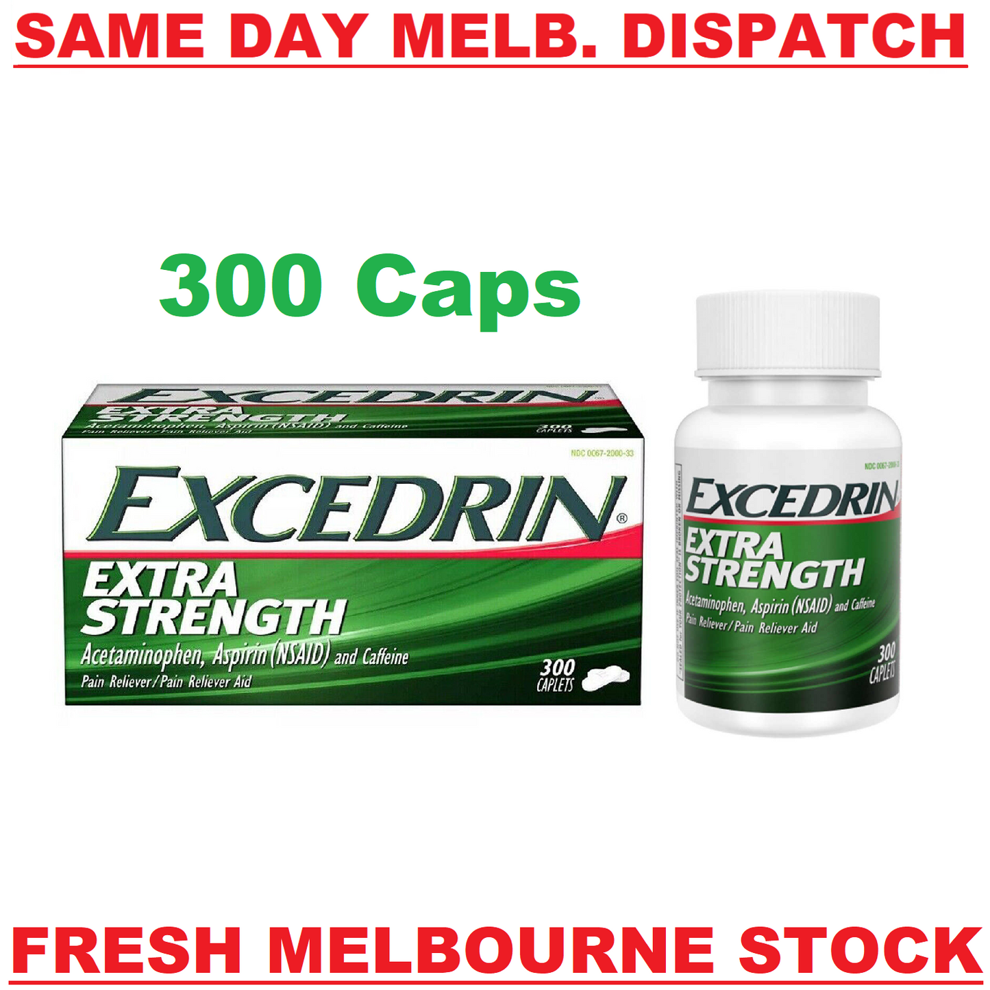 Excedrin EXTRA STRENGTH Coated Caplets 300 Caps Migraine Headache Pain Relief
