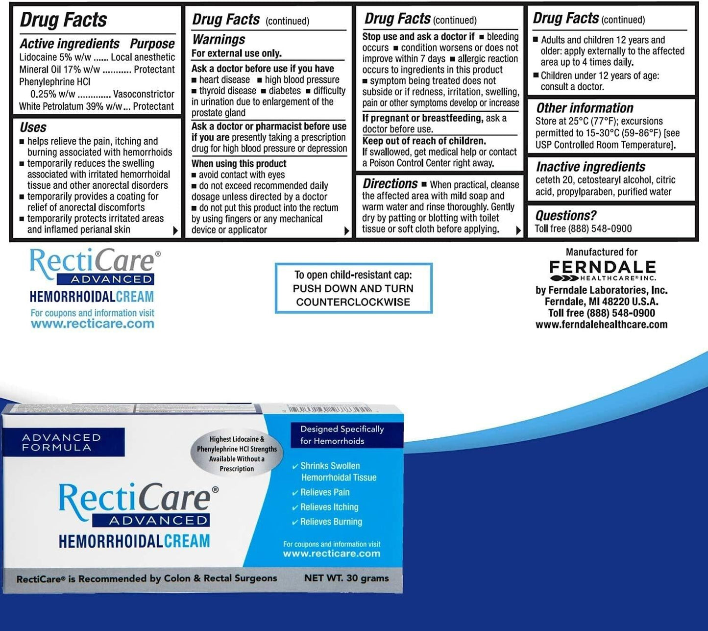 RectiCare ADVANCED Hemorrhoidal Cream Rapid Pain Relief 30g - FREE EXPRESS POST