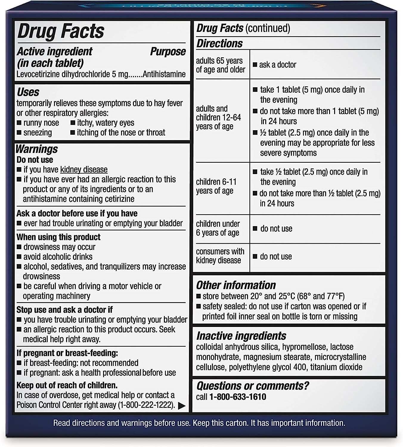 XYZAL ALLERGY 24HR RAPID HAYFEVER RELIEF CETIRIZINE 5MG - 55 TABLETS EXP. 03/25