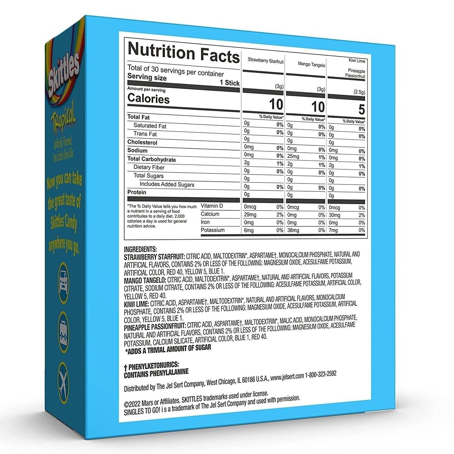 Skittles SUGAR FREE Drink Mix (4 Mix TROPICAL Flavours) - 30 Servings