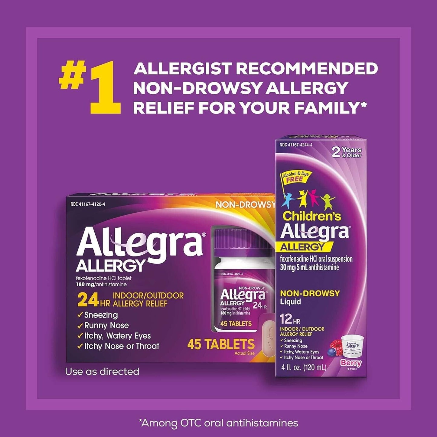 ALLEGRA ALLERGY FEXOFENADINE 180MG (SAME AS TELFAST 180MG) 45 TABLETS EXP. 01/25