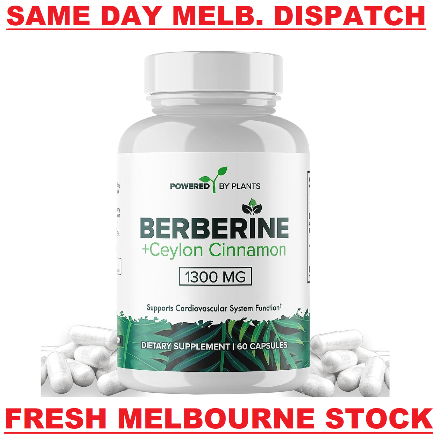 POWERED X PLANTS Berberine + Ceylon Cinnamon 1300mg Blood Sugar Support 60 Caps