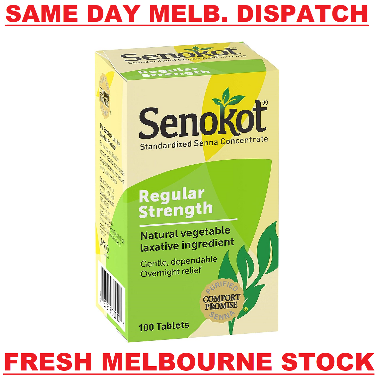 Senokot Regular Strength Laxative with Senna Constipation Relief 100 Tablets