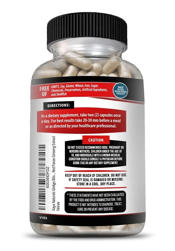 GINKGO BILOBA + KOREAN RED PANAX GINSENG 1520mg Energy Performance Focus 60 Caps