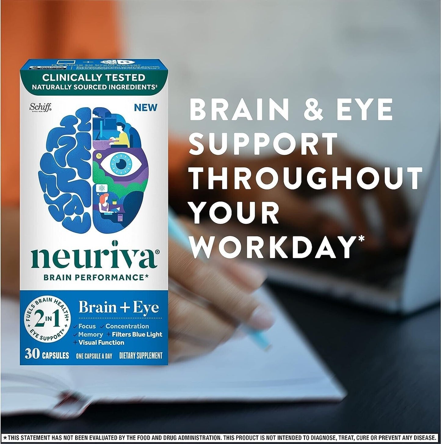 NEURIVA Brain Performance for Brain & Eye Health Memory Eyesight Support 30 Caps