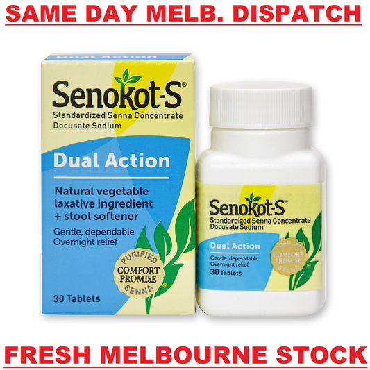Senokot-S Dual Action Senna Laxative Constipation Relief Soften Stools 30 Tabs