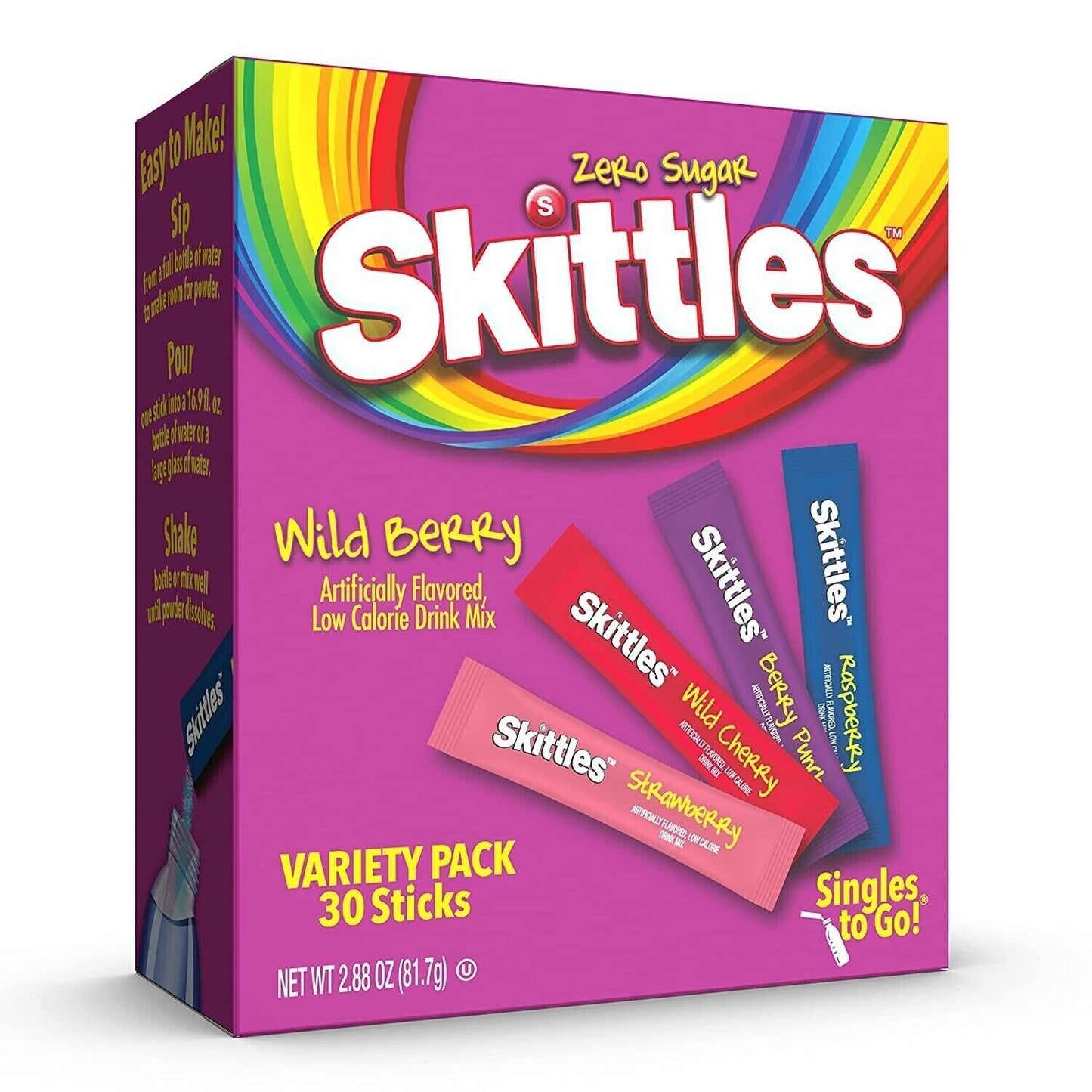 Skittles SUGAR FREE Drink Mix (4 Mix WILD BERRY Flavours) - 30 Servings
