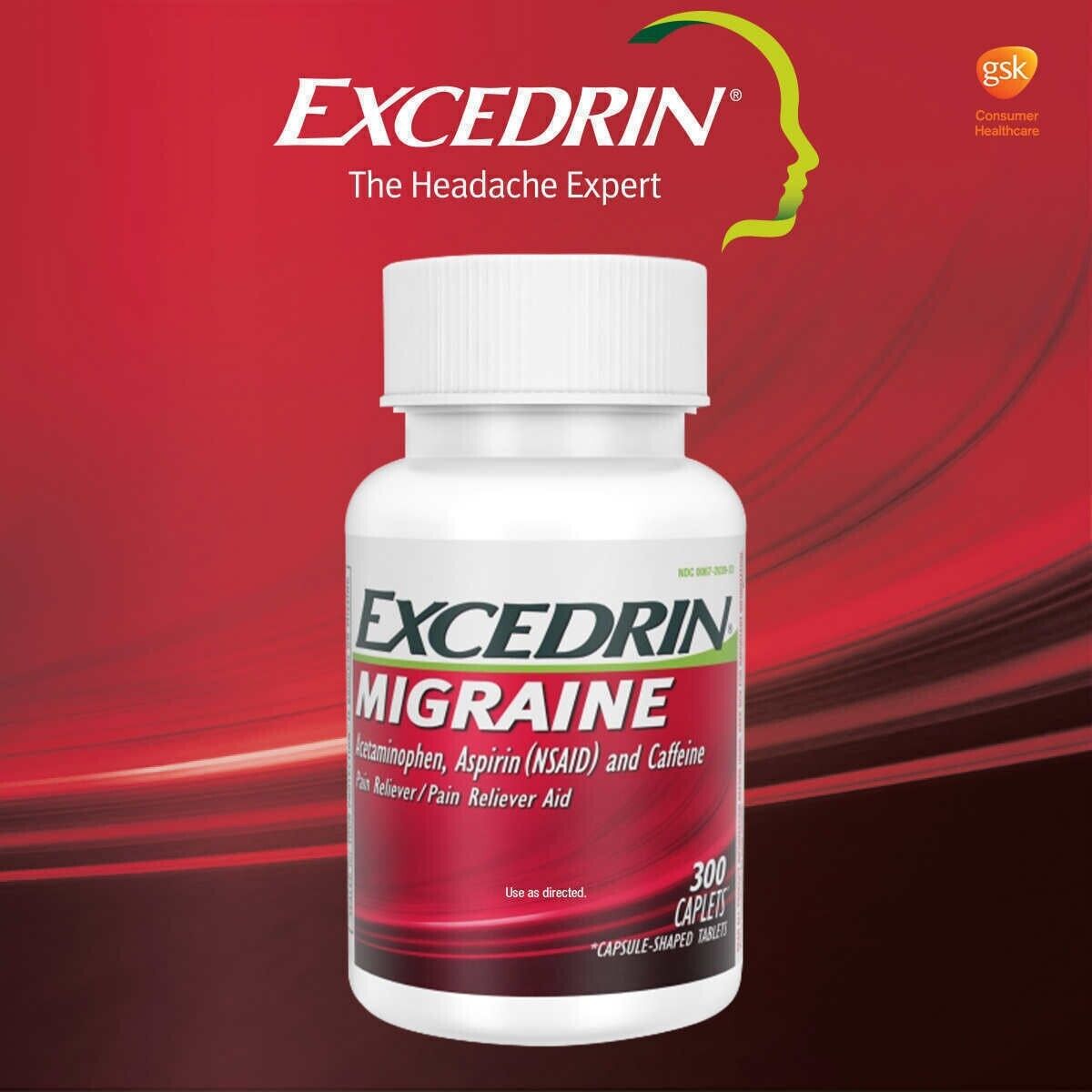 Excedrin Migraine Coated Caplets 300 Caps Headache Pain Relief