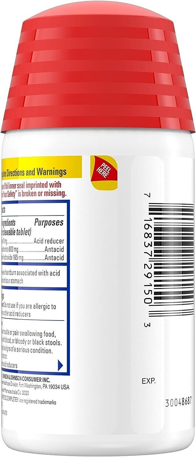 PEPCID Complete Famotidine 10mg Acid Reducer + Antacid 50 Chewable Tablets Berry