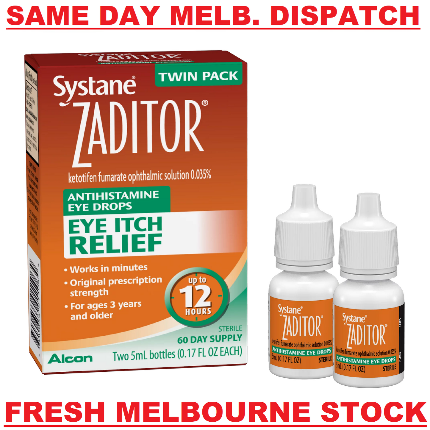 Systane Zaditor Eye Itch Relief - Allergy Eye Drops + Antihistamine 2 x 5mL 2PK